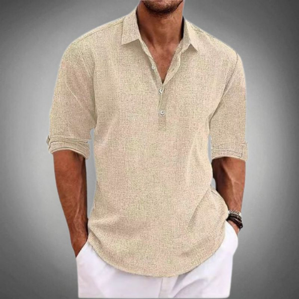 Aiden | Men's Linen Shirt With Classic Collar & Roll-Tab Sleeves