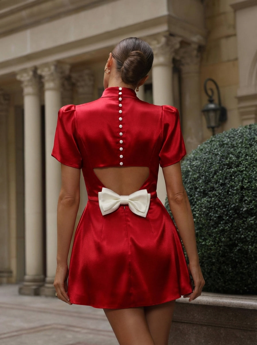 Charlotte | Women's White Graduation Dress With Puff Sleeves And High Neck