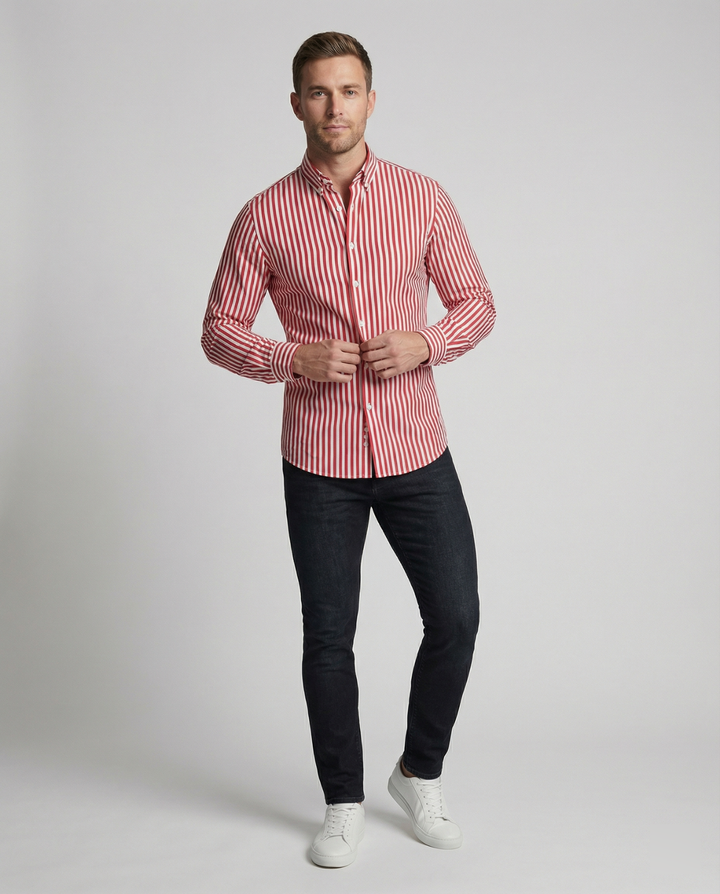 Jackson | Men's Cotton Shirt With Button-Down Collar & Vertical Stripes