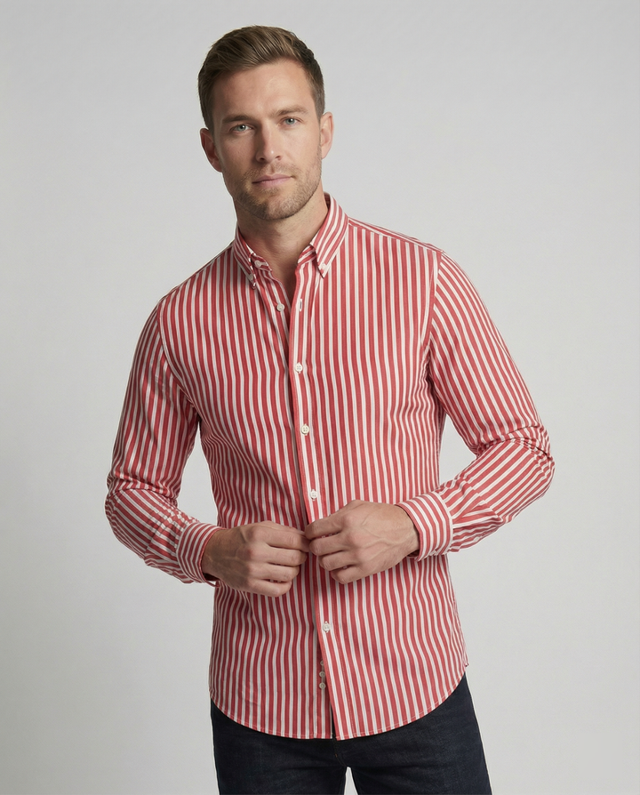 Jackson | Men's Cotton Shirt With Button-Down Collar & Vertical Stripes