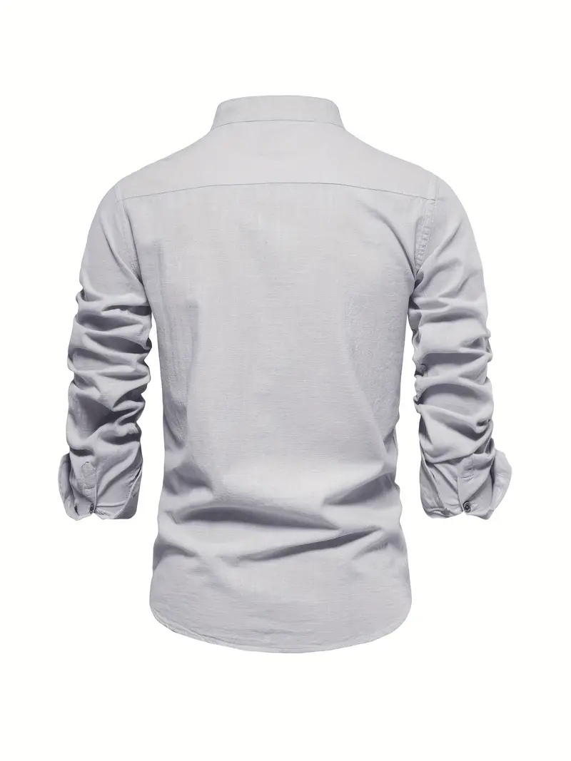 Liam | Men's Cotton Shirt With Mandarin Collar & Contrast Buttons