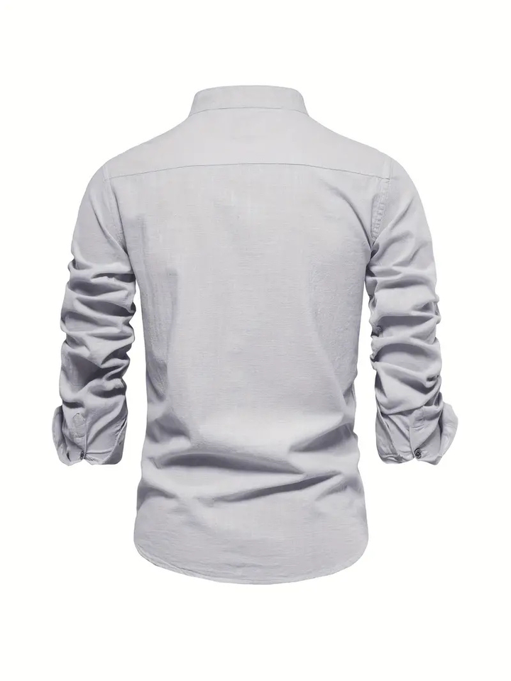 Liam | Men's Cotton Shirt With Mandarin Collar & Contrast Buttons