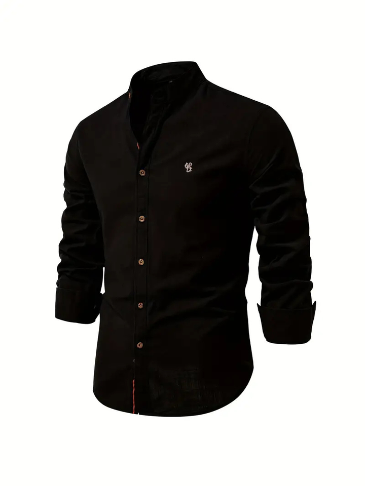 Liam | Men's Cotton Shirt With Mandarin Collar & Contrast Buttons