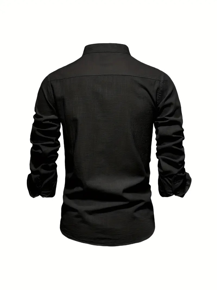 Liam | Men's Cotton Shirt With Mandarin Collar & Contrast Buttons