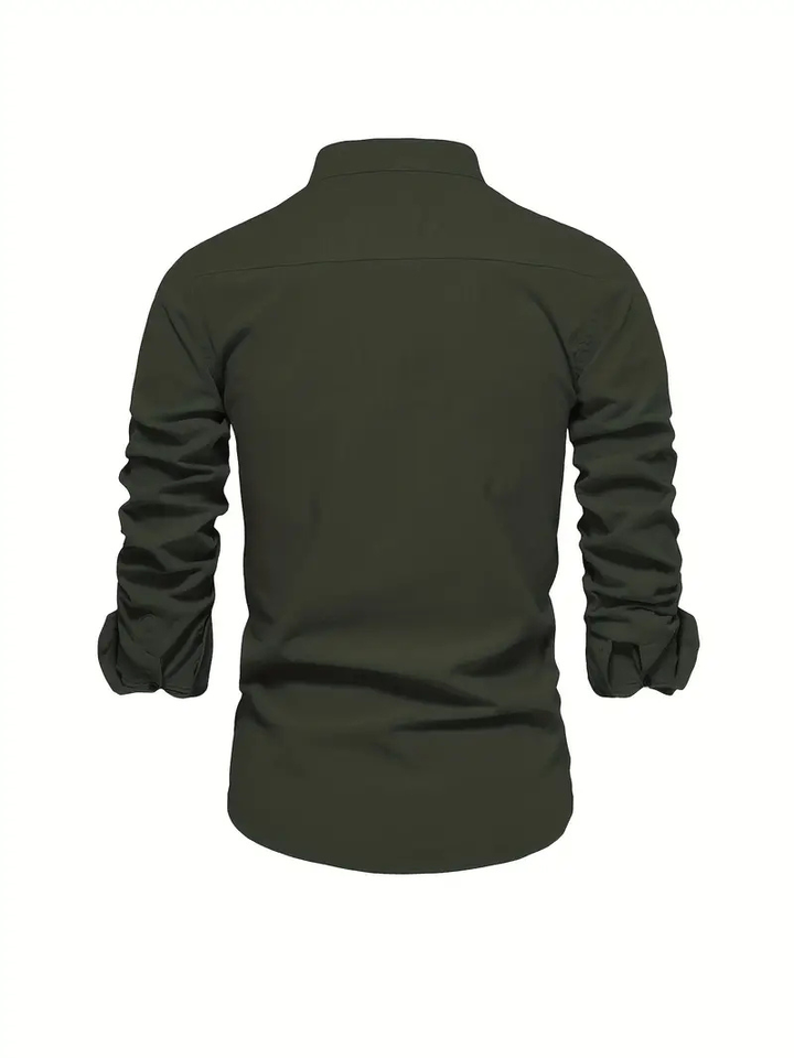 Liam | Men's Cotton Shirt With Mandarin Collar & Contrast Buttons