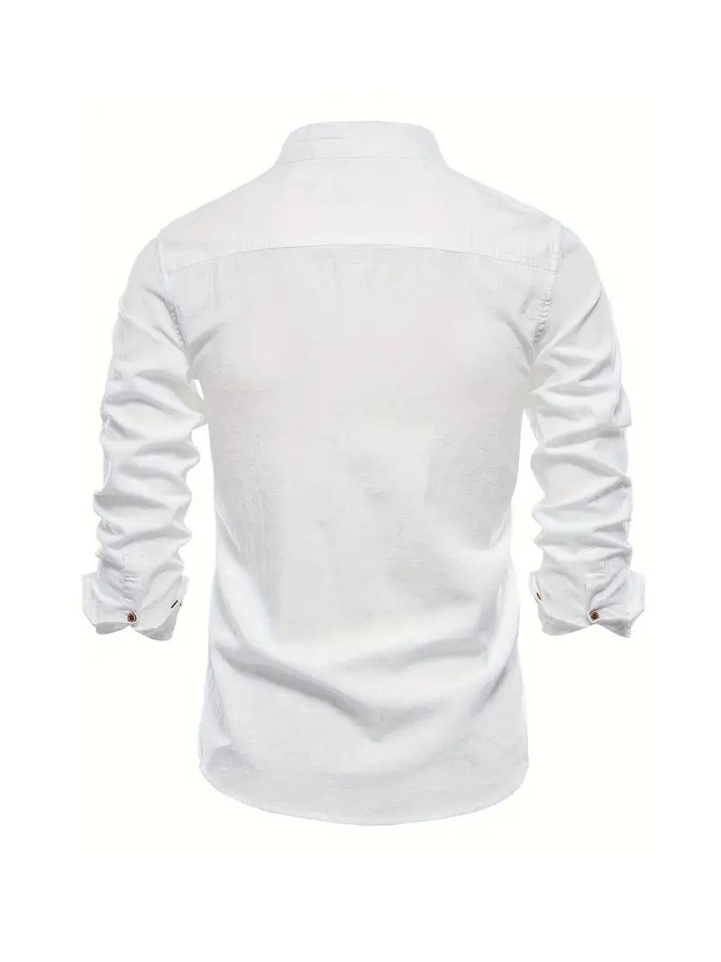 Liam | Men's Cotton Shirt With Mandarin Collar & Contrast Buttons