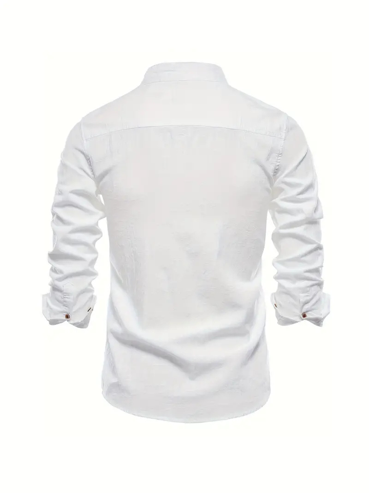 Liam | Men's Cotton Shirt With Mandarin Collar & Contrast Buttons