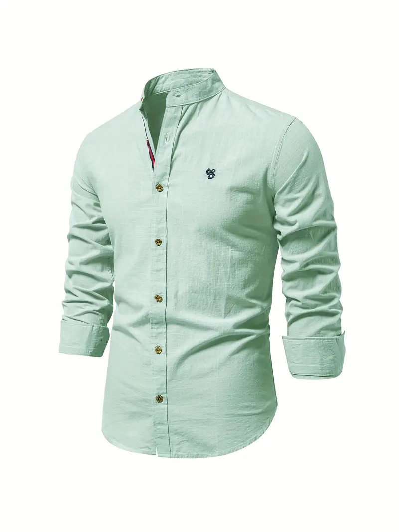 Liam | Men's Cotton Shirt With Mandarin Collar & Contrast Buttons