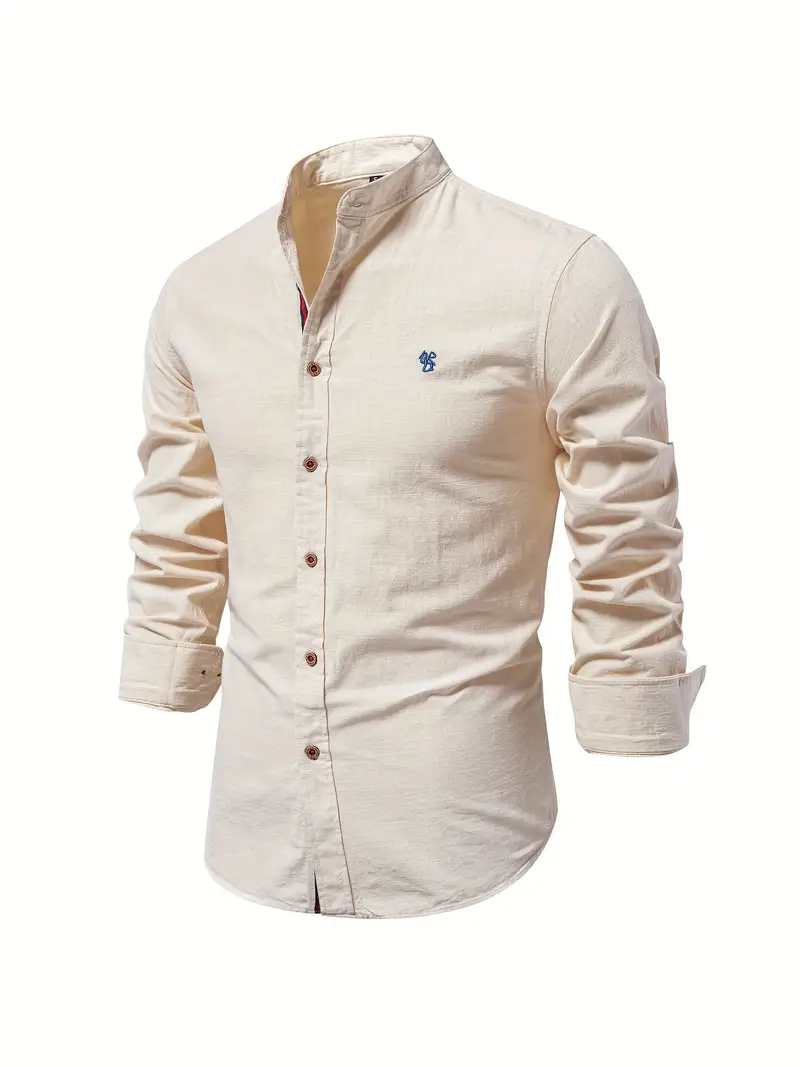 Liam | Men's Cotton Shirt With Mandarin Collar & Contrast Buttons