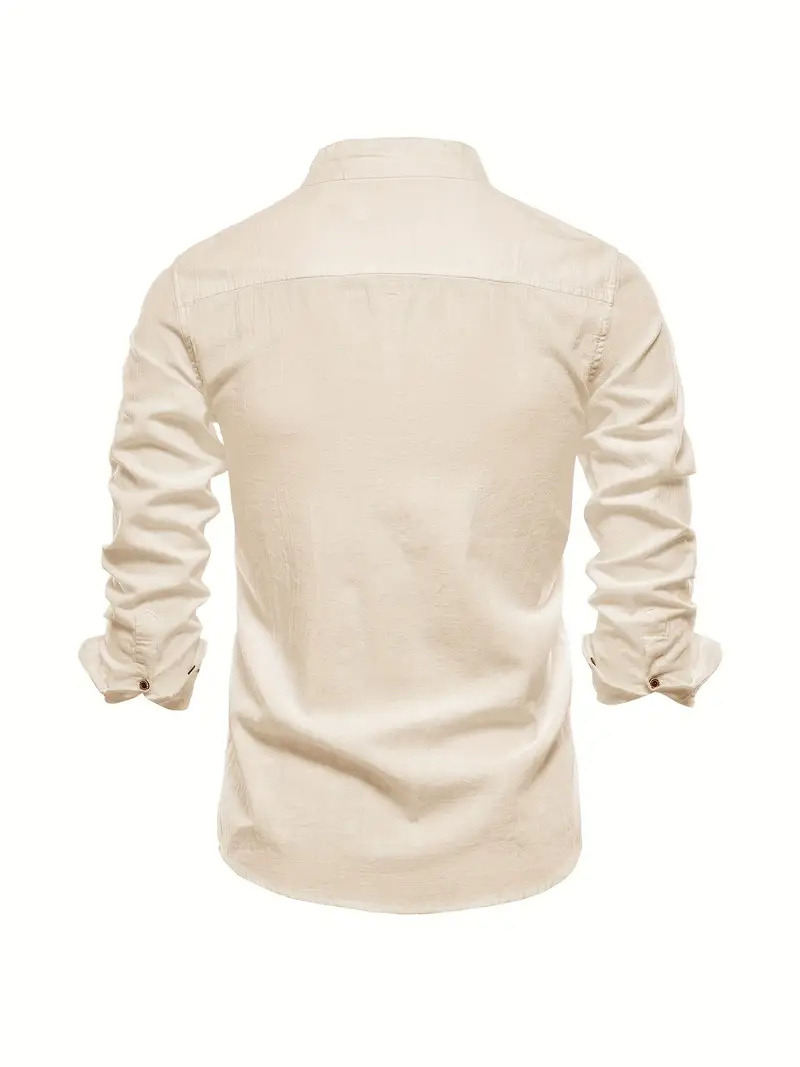 Liam | Men's Cotton Shirt With Mandarin Collar & Contrast Buttons
