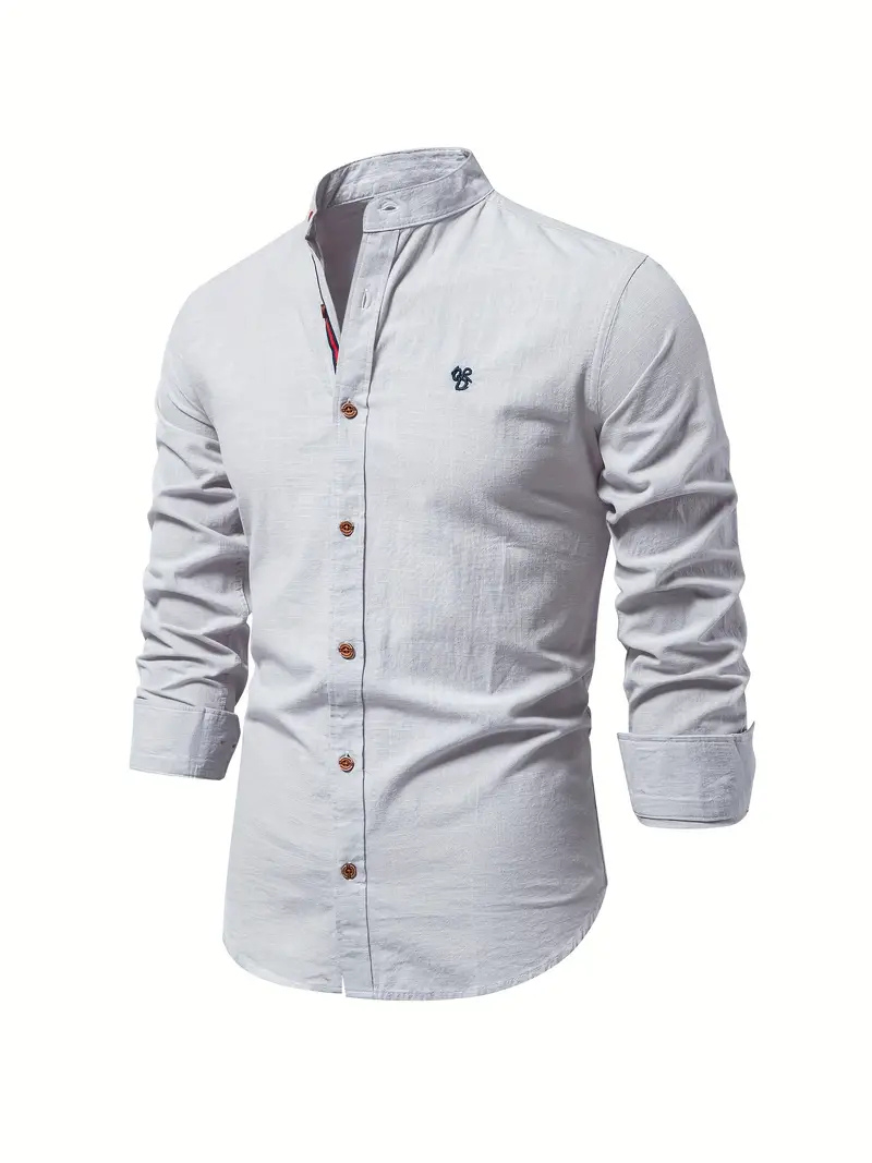 Liam | Men's Cotton Shirt With Mandarin Collar & Contrast Buttons