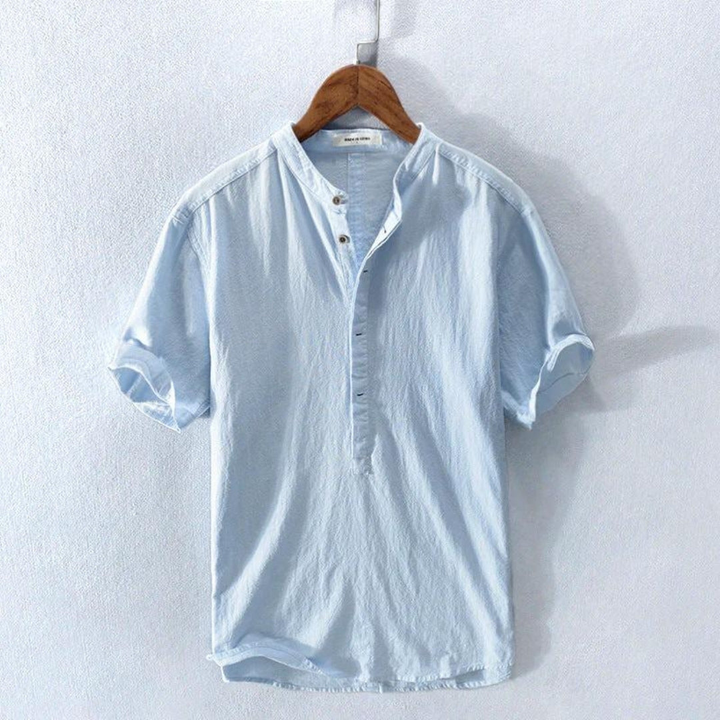 Lucas | Men's Linen Shirt With Mandarin Collar & Short Sleeves