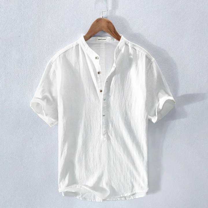 Lucas | Men's Linen Shirt With Mandarin Collar & Short Sleeves