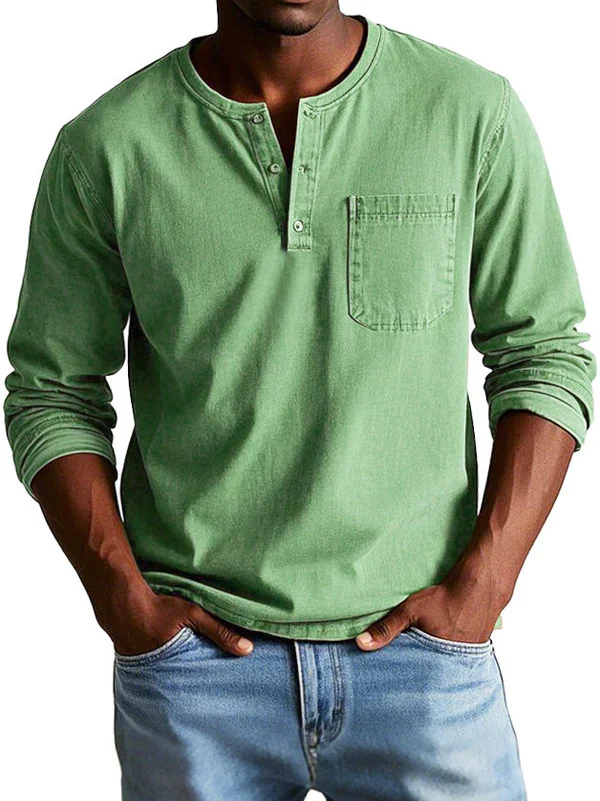 Mason | Men's Cotton Henley Shirt With Long Sleeves & Chest Pocket