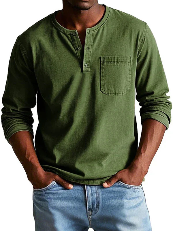 Mason | Men's Cotton Henley Shirt With Long Sleeves & Chest Pocket