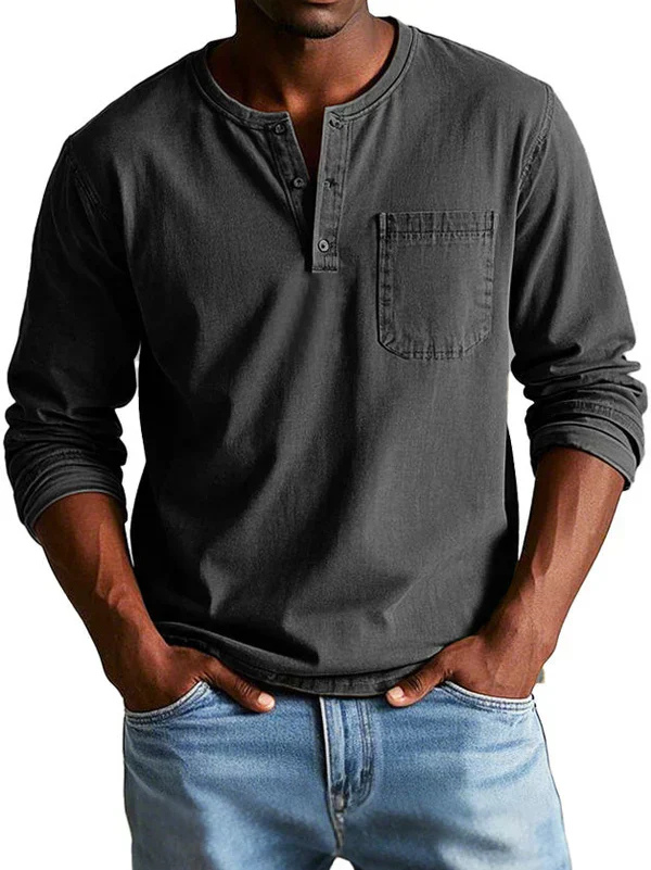 Mason | Men's Cotton Henley Shirt With Long Sleeves & Chest Pocket
