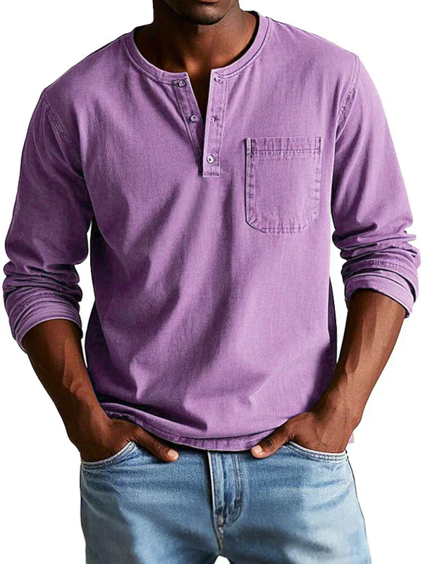 Mason | Men's Cotton Henley Shirt With Long Sleeves & Chest Pocket