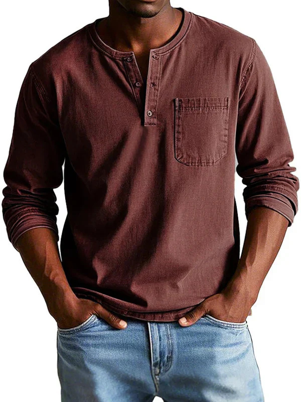 Mason | Men's Cotton Henley Shirt With Long Sleeves & Chest Pocket