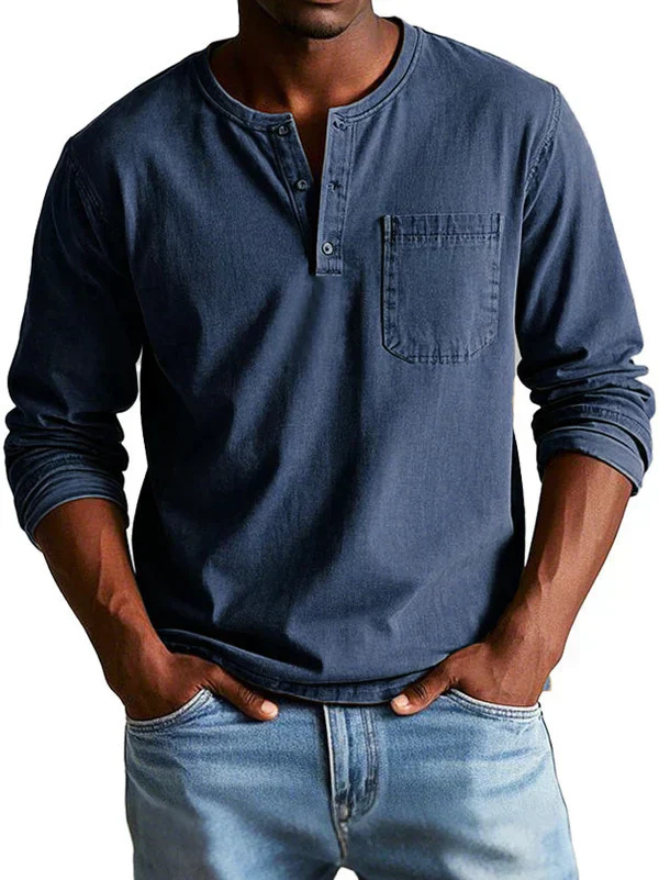 Mason | Men's Cotton Henley Shirt With Long Sleeves & Chest Pocket