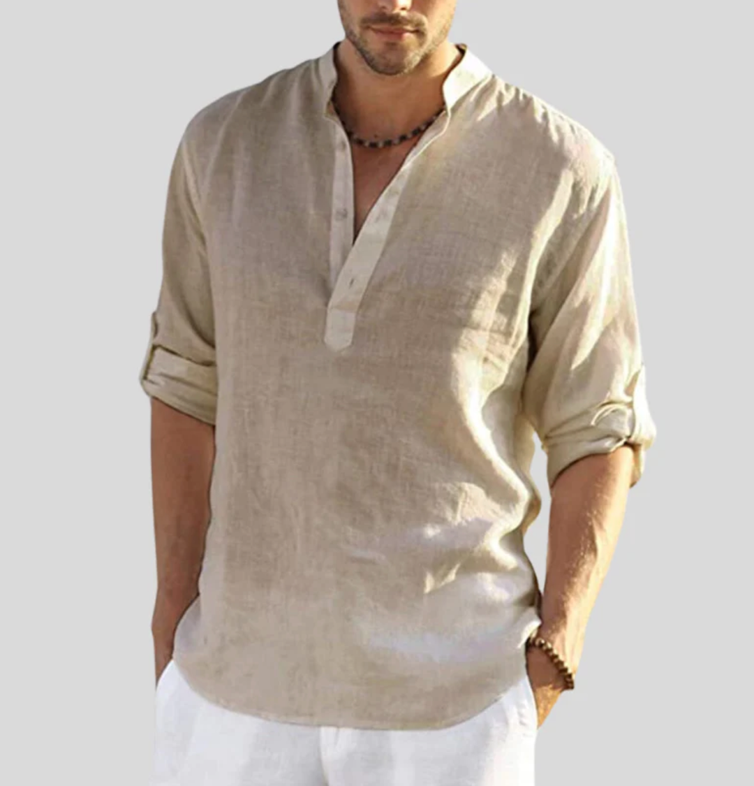Noah | Men's Linen Shirt With Henley Placket & Relaxed Fit