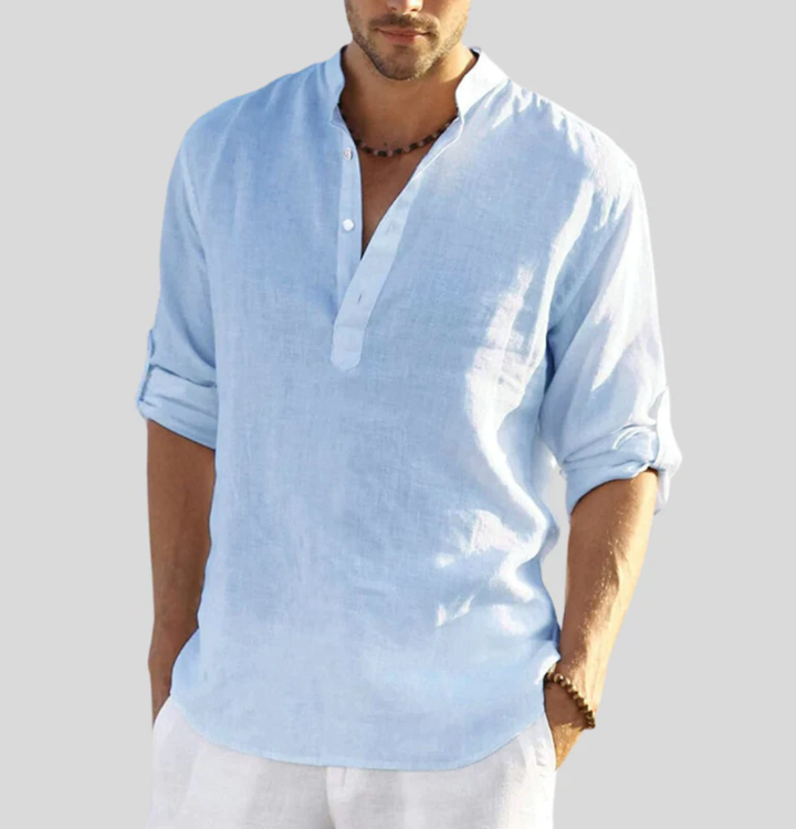 Noah | Men's Linen Shirt With Henley Placket & Relaxed Fit