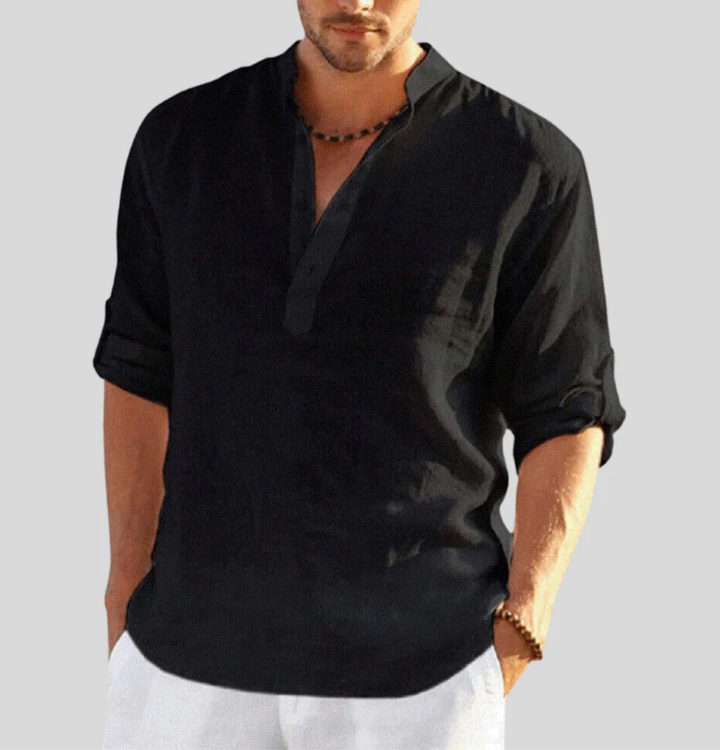 Noah | Men's Linen Shirt With Henley Placket & Relaxed Fit