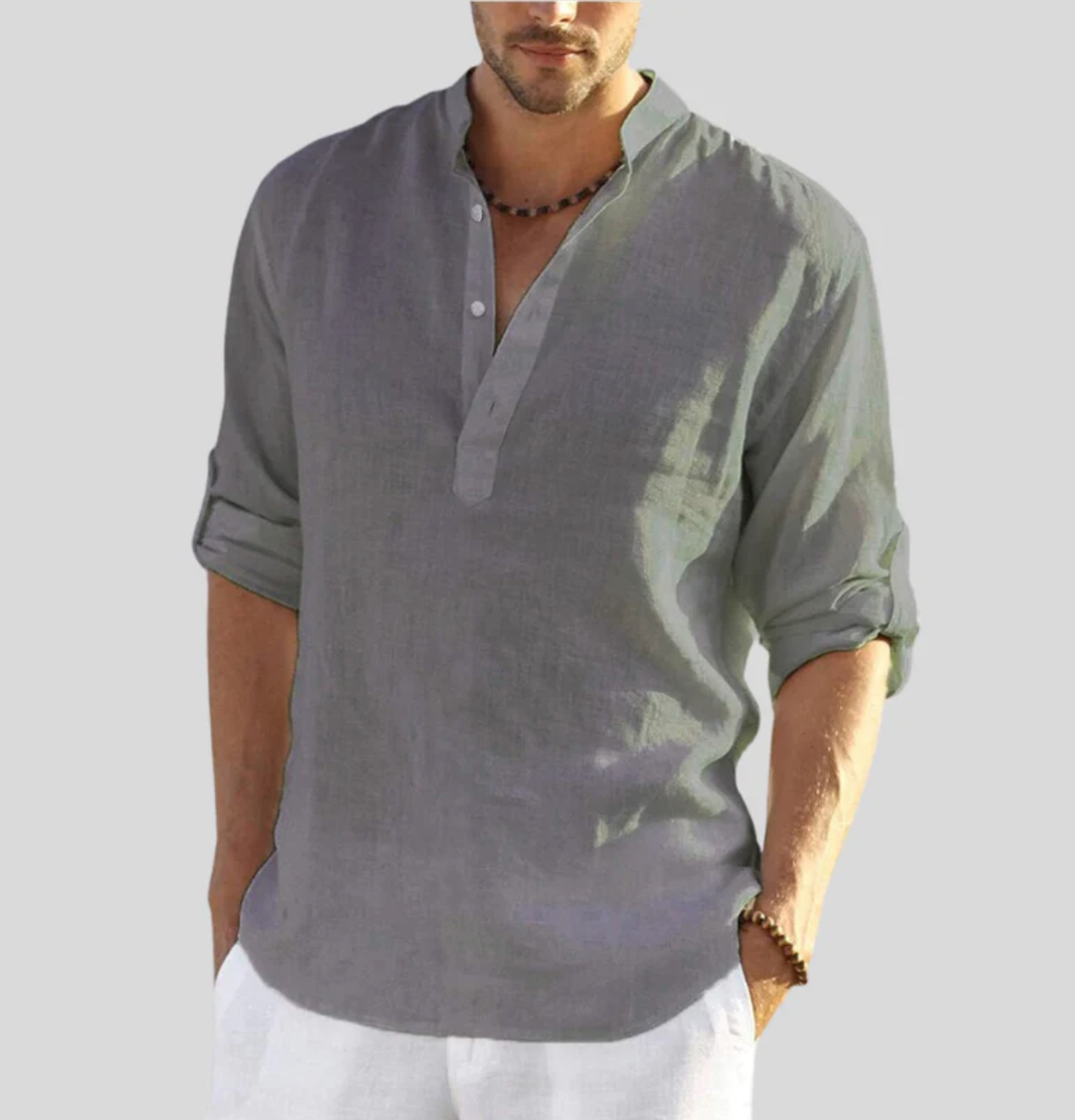 Noah | Men's Linen Shirt With Henley Placket & Relaxed Fit