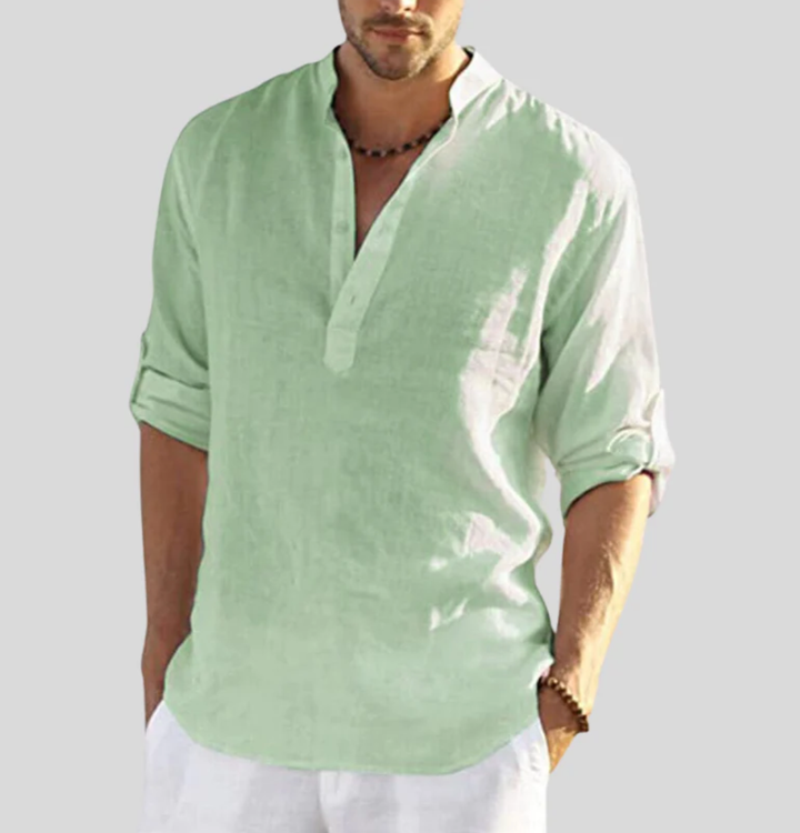 Noah | Men's Linen Shirt With Henley Placket & Relaxed Fit