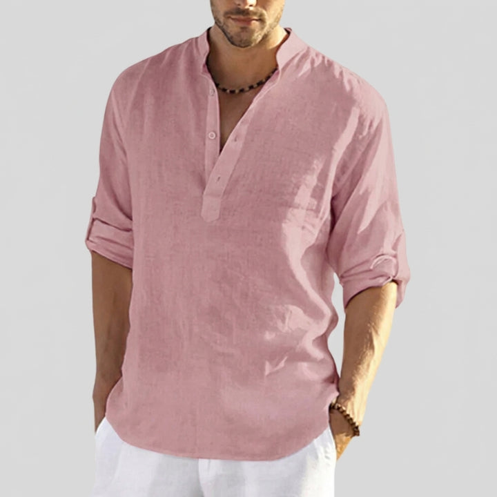 Noah | Men's Linen Shirt With Henley Placket & Relaxed Fit
