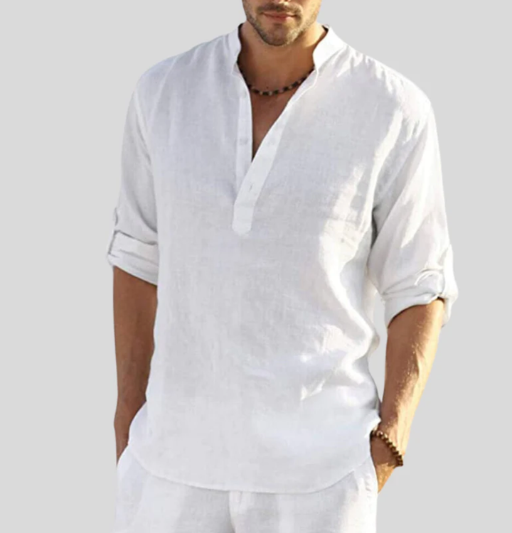 Noah | Men's Linen Shirt With Henley Placket & Relaxed Fit