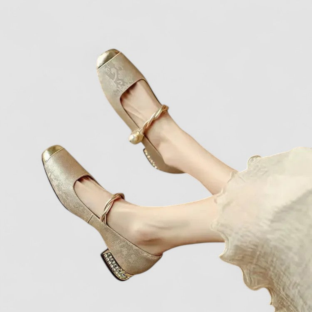 Sophia | Women's Kitten Heels With Pearl Strap And Embellished Heel | Elegant