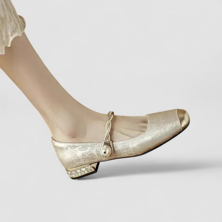 Sophia | Women's Kitten Heels With Pearl Strap And Embellished Heel | Elegant
