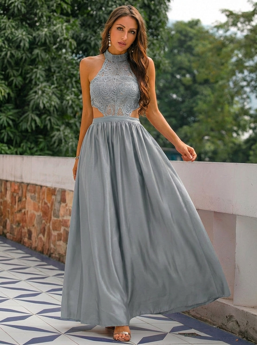 Charlotte | Women's Wedding Guest Dresses With Halter Neckline And Lace Bodice